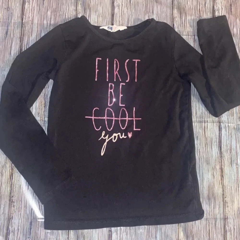 💞 Little Girls Size 4-6 “First Be You” Black Long Sleeve Tee
